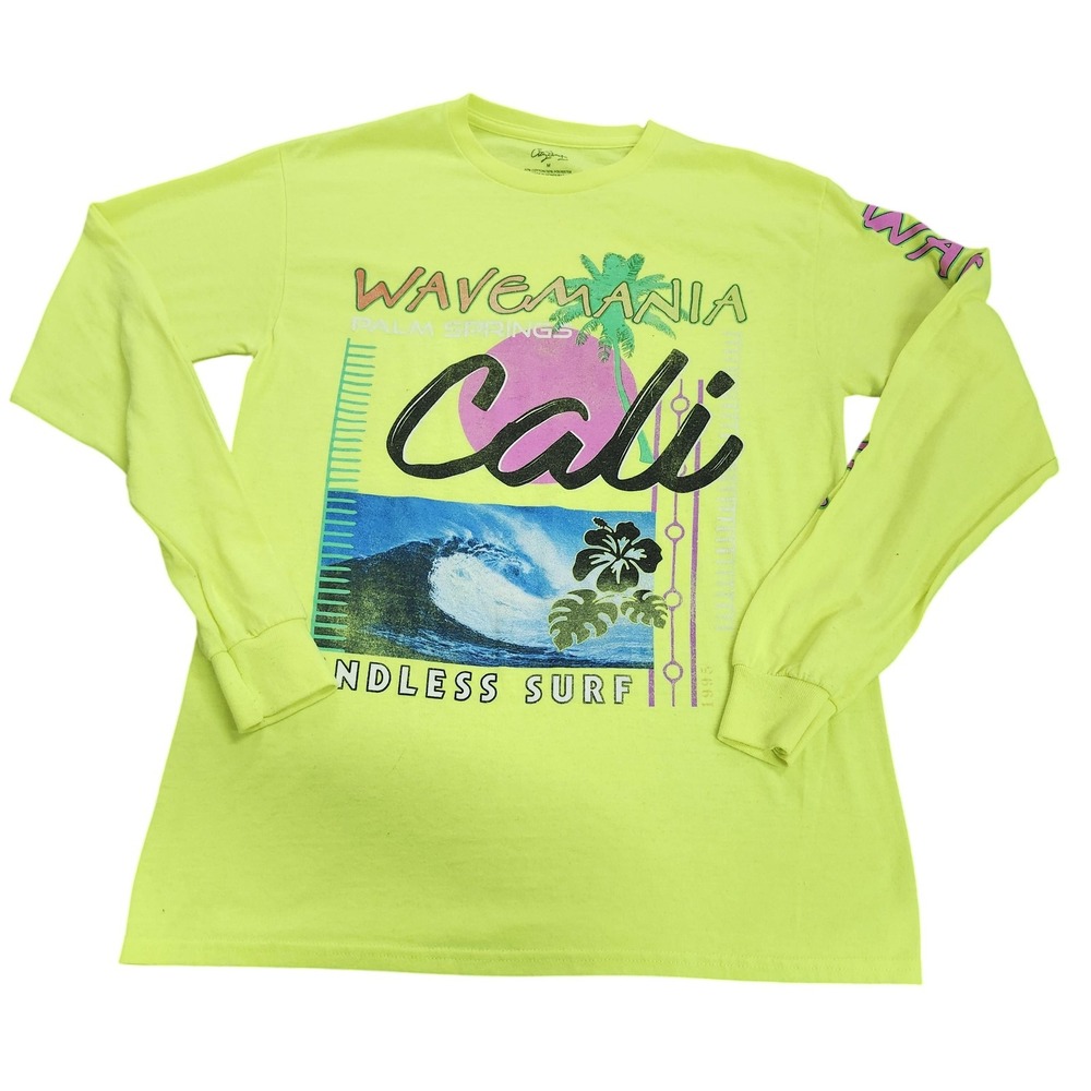 City Streets Shirt Mens Medium Yellow WaveMania Cali Long Sleeve Surf Graphic